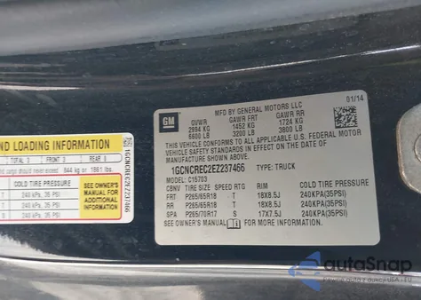 2014 Chevrolet Silverado C1500 Lt z USA, uszkodzony, nr VIN 1GCNCREC2EZ237466